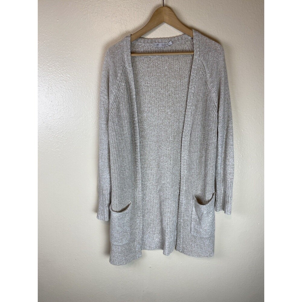 Raffi M Cashmere Linen Blend Sweater Cardigan Brown Duster Long Rib Knit Open